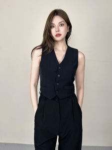 V-Neck Suit Jacket Vest Womens Summer New Design Loose Sleeveless Layering Short Top Button Style Pure Color Casual Wear
