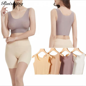 Ruizhijzg Plus Size M-5XL Womens Ice Silk Sleeveless T Shirts Summer Ladies Girls Tank Top Sport Casual Underwear Vest Female Thin Bra Singlet Plain Color Female midriff-baring Round-Neck V Neck Camisole