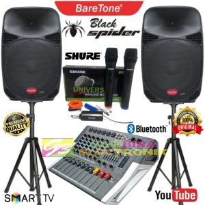 Paket Sound System Speaker Baretone 15 inch power mixer 6 channel Original Bluetooth indoor outdoor
