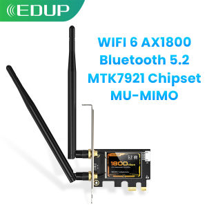 EDUP 9655 AX1800 WiFi6 Bluetooth 5.2 PCI-E Network Card Powerful Chipset Adapter with 2*6dBi Antennas for Windows 10 & Linux