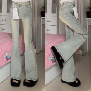 American Retro Flared Jeans Womens plus Size High Waist Slimming Elastic Horse Hoof Pants Cotton Stretch Denim Spring Autumn