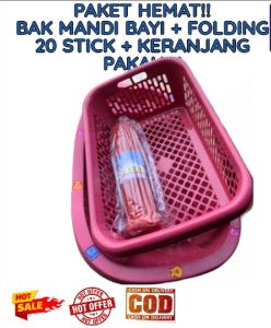 PAKET HEMAT 3 PCS BAK MANDI BAYI YUTAKA+KERANJANG BAJU+FOLDING BULAT/HANGER PUTER 20/30 STIK