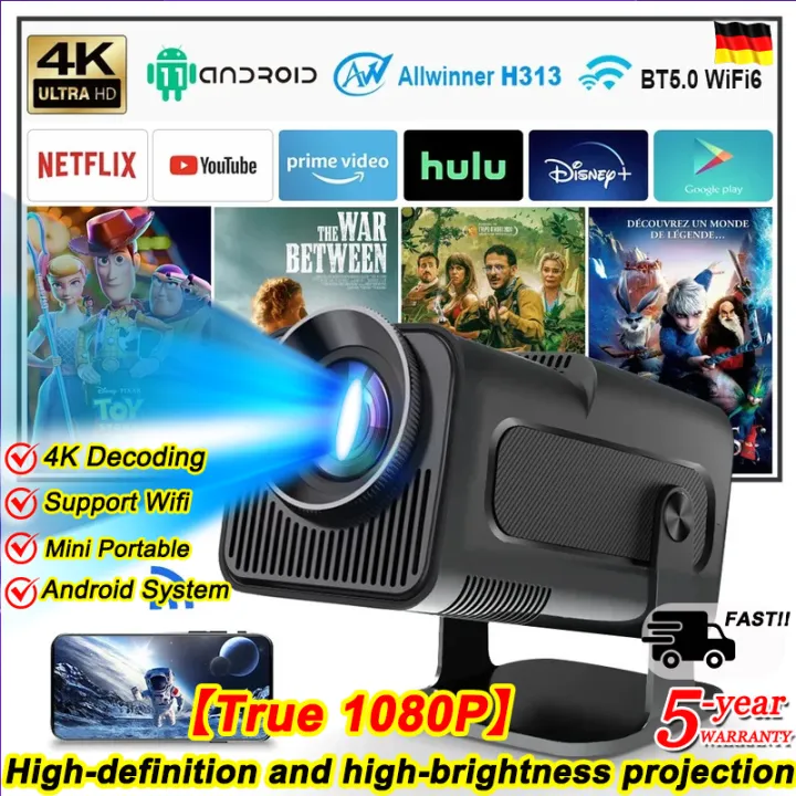 ️2025upgraded modelHY320 Portable Projector Ultra-HD auto focus, with HDMI Android11 phone wireless screen 5G WIFI 1080P 4K home theater projector Bluetooth