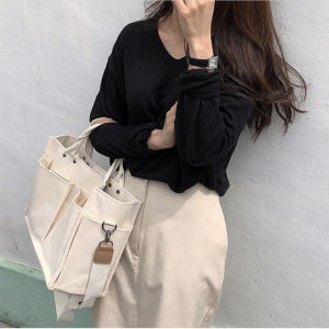 Trendy 2024 Student Canvas Tote Bag Large Capacity Single Shoulder Slant Cross Handbag Korean Style Pure Color Leisure Bag