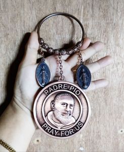 Miraculous Medal Of St. Pio Bronze Door Chimes Hanger Protection Against House Bad Element 3.5 inches Plate Size.