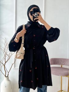 Tunik Wanita Terbaru Bigsize Bordir Cherry Hitam Oversize Jumbo