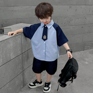 Áo Sơ Mi Tay Ngắn Phong Cách Anh Cho Bé Trai Mùa Hè Bộ Quần Áo Trang Trọng Cho Bé Trai Và Bé Gái Bộ Đồ Học Sinh Thời Trang