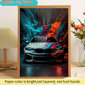 Rastar | Paper Jigsaw Puzzle Futuristic BMW Sports Car with Cyan & Orange Smoke Art Print Wall Decor Modern German Supercar Abstract Illu