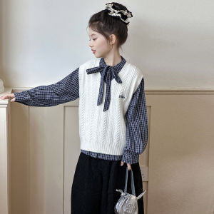 MPW | Fashionable Korean Style Girls Sweater Set Autumn Wear Shirt Vest Two Piece Set Casual Soft Knitted Clothing For Children