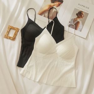 French Pleated Halter Backless Camisole with Built-in Bra Pads