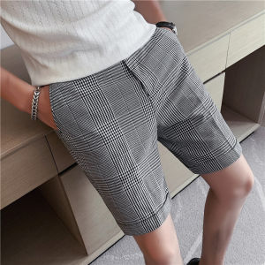 Summer Thin Suit Shorts Mens Casual Plaid Business Slim Fit Five-Quarter Length Mens Casual Pants Straight Leg mid Waist