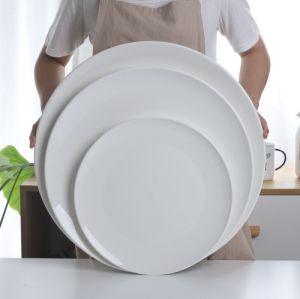 Extra Large Ceramic Plate Superb White round 40cm Seafood Serving Dish for Hotels Commercial Use Adult Dinnerware Pure Color