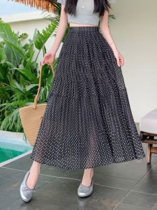 Slimming Plus Size High-Waisted Polka Dot Long Skirt