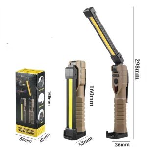 Portable Fold LED Flashlight Strong Magnet COB Working Light Type C Rechargeable Emergency Floodlight Outdoor Camping Lantern