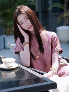 Young Womens New Chinese Style round Neck Button up Short Sleeve Shirt Pink Summer Tang Costume Korean Commute Pure Color