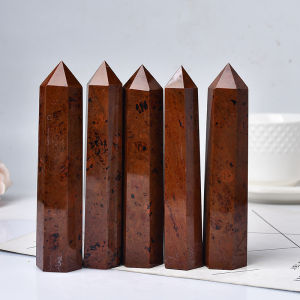 Rock Crystal Red Obsidian Single-pointed Hexagonal Prism Original Stone Polishing Energy Column Chakra Reiki Crystal Meditation Ore