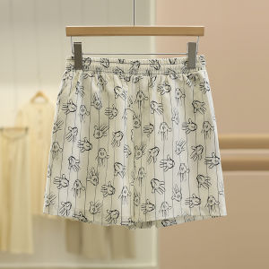 กางเกงขายาวทรงหลวมพิมพ์ลายทางเอวยางยืด ทรงหลวม กางเกงขาสั้นทรงตรง ผ้าโพลีเอสเตอร์ สไตล์เรียบง่าย สีพื้น ฤดูร้อน 2025