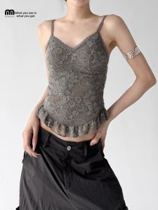 MUYUZI | French Lace Camisole with Bra Pads Shaping Beauty Back Top for Ladies