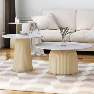 Modern Light Luxury Stone Plate Size round Tea Table Model Room Stainless Steel Minimalist Small Apartment Designer Model round Tea Table