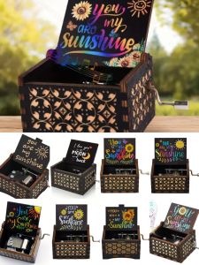 Wooden hand cranked music box you are my sunshine music painting boutique gift music box