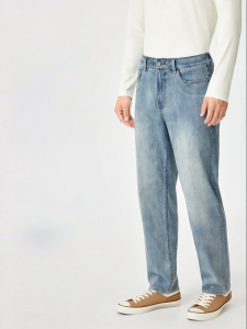 Purcotton | Light Blue Straight Leg Mid Waist Pure Cotton Jeans