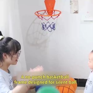 GYMPRO Silent Kids Toy Bouncy Ball 15/18/21/24CM Large Stretch Basketball Soccer Ball Baby Indoor Training Silent Medicine Ball Indoor Mute Ball Toy Childrens Home Silent Pat Ball Basketball Football Baby Training with Frame Rubber Ball