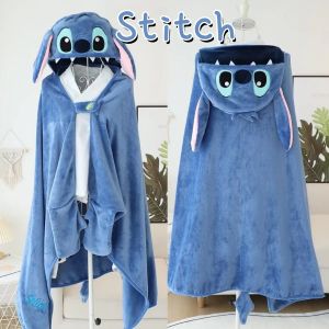 Lovely Stitch Hooded Cloak Blanket Cartoon Anime Thickened Big Blanket With Hat Stitch Warm Blanket Student Office Nap Blanket