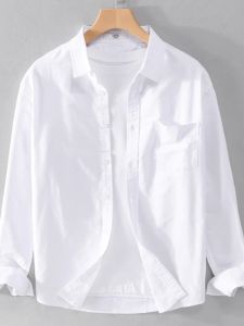 Oxford Fabric Mens Slim Fit Casual Long Sleeve Shirt Pure Color Breathable Empty Shelf Youth Popular White Shirt