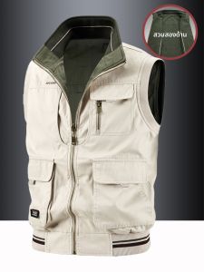 CHAFEI | Áo Vest Dài Tay Đa Ngăn Cổ Bẻ Pure Cotton Đeo Hai Mặt