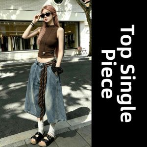SUSIEYUAN | Stylish Youthful Summer OOTD Sleeveless Top and Jeans Wide Leg Pants Set