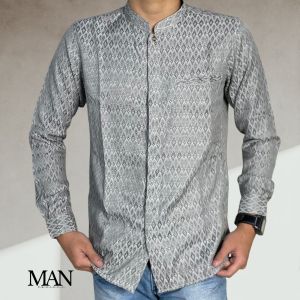 MAN baju kemeja koko jaqguard pria dewasa lengan panjang kancing snap songket timbul