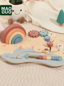 Educational Wooden Rainbow Abacus Busy Board Puzzle Educational Toy
