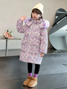 Girls Cotton Jacket Winter Clothes Childrens Padded Coat Medium Length Floral Print Girls Traditional Chinese Style Cotton Clothes