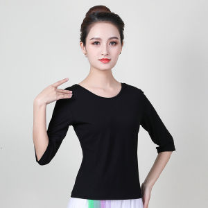 เสื้อเต้นรำสี่เหลี่ยมคอตั้งแขนยาวปานกลางสำหรับผู้หญิง ทรงเข้ารูป ทรงหลวม ทรงเข้ารูป สำหรับการแสดง วัสดุโมดอล ลำลอง ฤดูใบไม้ผลิ 2024