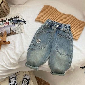 Fashionable Spring Autumn Baby Jeans Childrens Stylish Pants New 2024 Cool Handsome Boys Long Trousers Korean Version