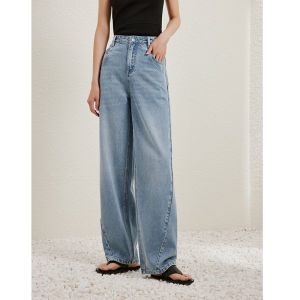 Slimming Wide Leg Jeans Womens mid High Waist Simple Style Loose Hiding Hip Long Pants Spring New Arrival Yigue Brand