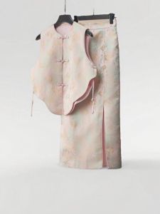 New Chinese Style Zen Inspired Womens Summer Retro Silk Buttoned Vest And Half Skirt Set Elegant Hanfu Ensemble