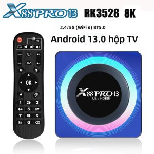 Hộp Giải Mã Truyền Hình Android X88 PRO 13 Hỗ Trợ Giải Mã 8K Chip Rockchip RK3528 Wifi Kép 2.4G/5G Bluetooth Tùy Chọn Bộ Nhớ 16G/32G/64G Kèm Điều Khiển Từ Xa