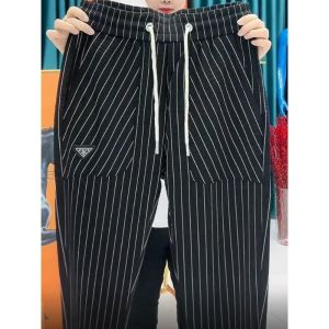 Summer Hot Sale Trendy Ice Silk Leisure Pants Mens All-Matching Striped Skinny Pants Elastic Breathable Silm Handsome Pants