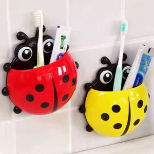 1PC - Non punched cartoon toothbrush holder storage rack wall mounted storage creative toothbrush holder