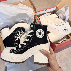 Womens Canvas Shoes Spring 2025 High Heel Retro round Toe Lace-Up Versatile Heightening Thick Bottom Waterproof Platform