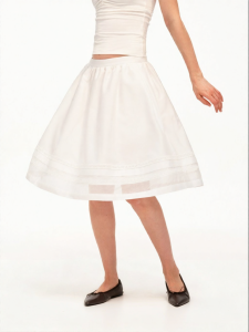 Matte Sheen Lace Hollow Tiered Ruffle 72% Tencel Midi Skirt