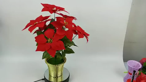 【1-3 Days Delivery】5/7 Heads Artificial Christmas Flowers Red Velvet Poinsettia Floral Bouquet Winter Holiday Indoor Outdoor for Christmas Wreath Tree Ornaments LILY