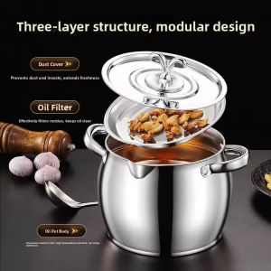 YESPERY 1500ML Stainless Steel Oil Strainer Pot Double-Handled Bulb Shaped Oil Storage Can With Filter Cooking Grease Dispenser For Kitchen