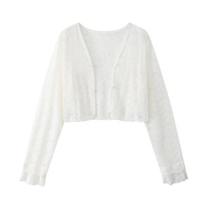Áo Len Cardigan Dáng Rộng Màu Trắng Bằng Vải Voan Mỏng Cho Nữ Mùa Hè Chống Nắng Bên Ngoài Áo Khoác Bên Ngoài Đi Làm Dài Tay Ngắn Màu Trơn
