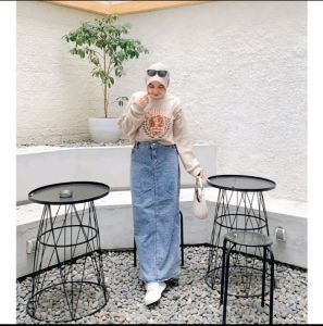 Theana Rok Jeans Skirt Panjang//Skirt Rok Span Highwaist