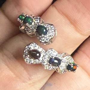 (Real Unit) Opal Stone Adjustable Ring - silver Plated (6x4mm)-Small bead 欧泊/变彩石 可调节戒指 镀银 -小珠子 (S/n: 4020728-32)