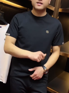 Spring Summer New Mens round Neck T-Shirt Short Sleeve Casual Comfortable Fashionable Versatile Handsome Basic Style Antibacterial