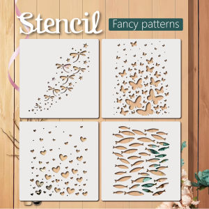 4PCS 11.8inch Reusable Stencils Set for Wall Painting DIY Craft Scrapbooking – Butterfly Heart Dragonfly Fish Patterns