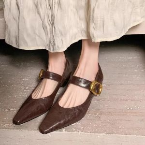 CAIZINI | French Genuine Leather Square Toe Mary Jane Shoes Wedge